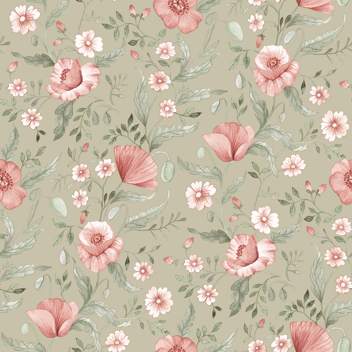 Trädgårdsblommor, grön tapet