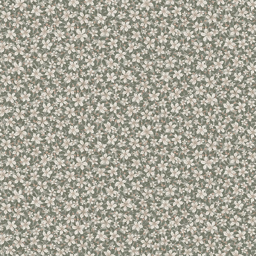 Skogsblomst, beige och grön tapet